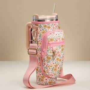 NEW STONE & STITCH women's floral neoprene tumbler carrier in pink